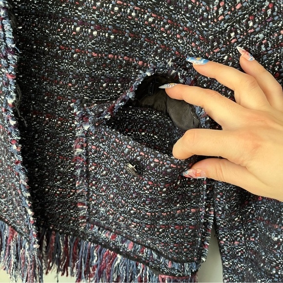 For The Republic Multicolored Rock N Roll Tweed Fringe Hem Blazer Jacket Size 8P - Picture 6 of 15